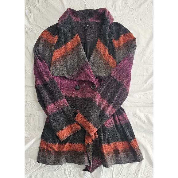 Tribal Sweaters - Tribal Double Breasted Striped Color Block Peacoat Size XL